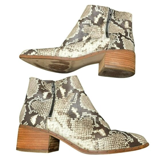 Bleeker & Bond Womens Leather Snake Print Ankle Boots Brown Cream Sz 10M JJ4015 - Picture 2 of 10